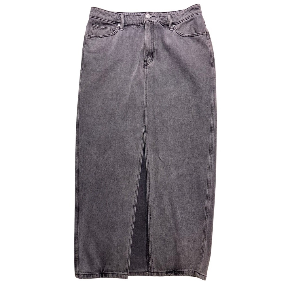 West of Melrose Denim Maxi Skirt Womens 30 Gray Front Slit High Rise Long Jean